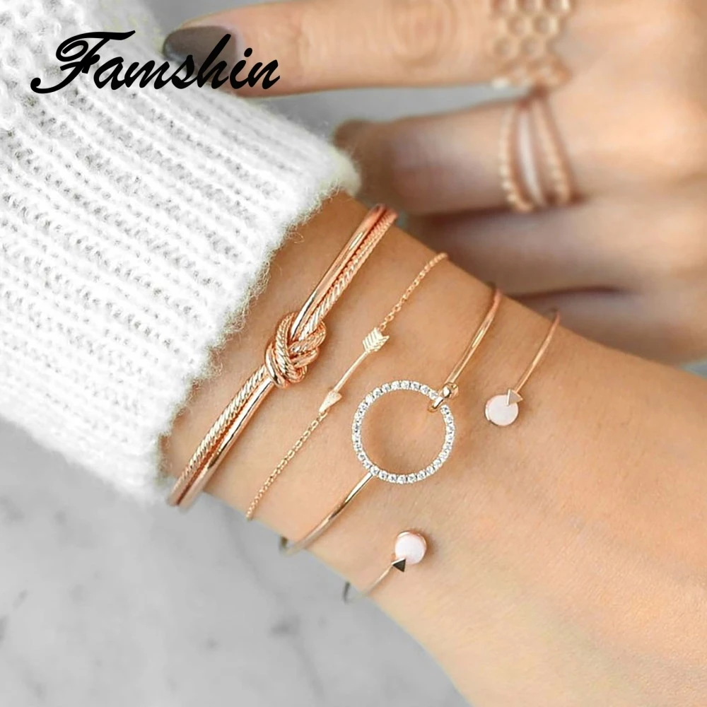 

FAMSHIN New Gold Crtystal Circle Bracelet For Women Arrow Bracelet Set Femme Bracelets & Bangles Feminina Pulseras Jewelry Gift