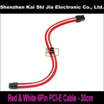 

Red & White Single Sleeved 6 Pin PCIe PCI- Express Male to Female GPU Power Extension cable - 30cm
