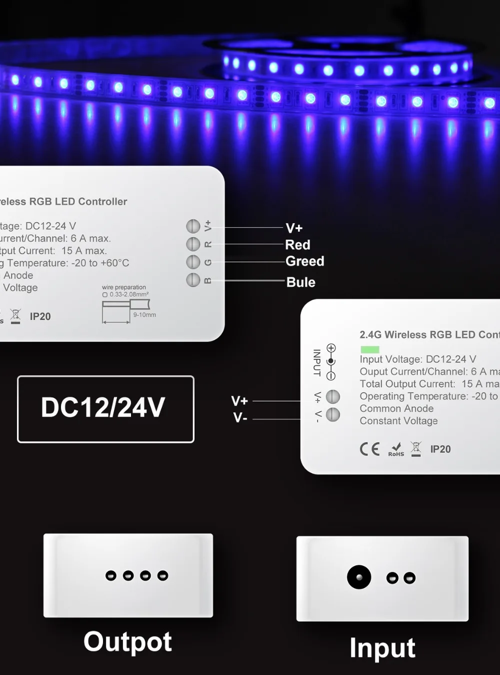 Беспроводной контроллер Wi-Fi 2,4G RF, беспроводной контроллер RGB RGBW, DC12V-24V контроллер с 8 зонами, беспроводной пульт дистанционного управления