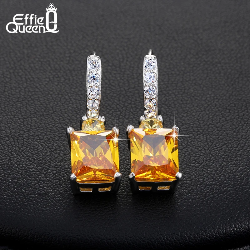 

Effie Queen 4ct Big Square AAA Yellow Cubic Zircon Earrings Luxury Women Wedding Engagement Dangle Earrings Jewelry HOE126