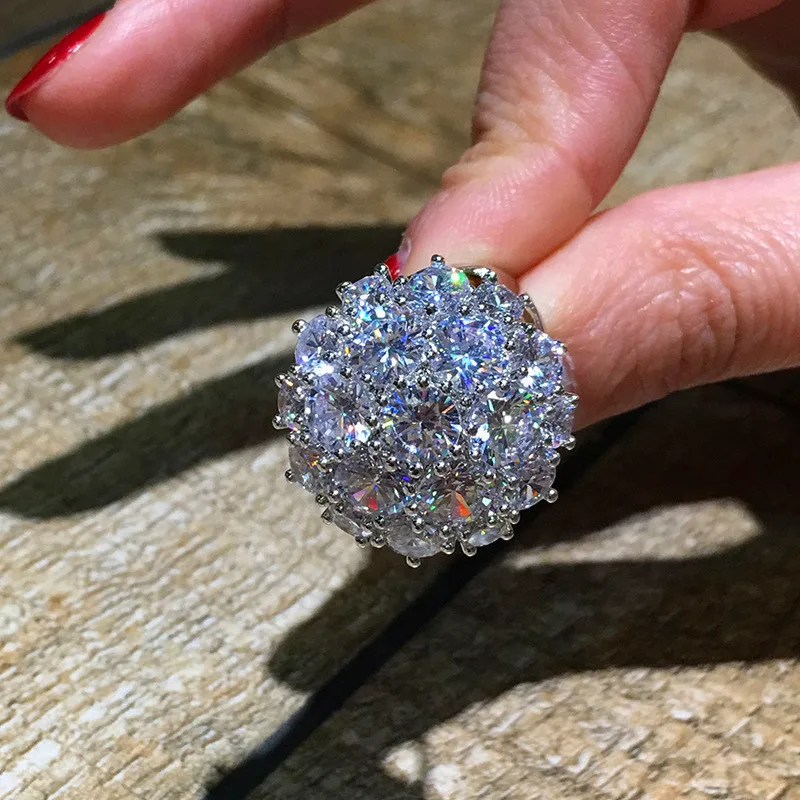 Роскошное женское кольцо с большим циркониевым камнем, серебро 925, обручальное кольцо, винтажные вечерние кольца на свадьбу, кольца с кристаллами и цветами для женщин