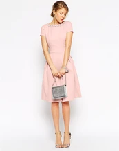 2015 Sassy Hot Pink Bridesmaid Dress with Crystals Knee Length Satin Short Sleeves Wedding Party Dress Vestido Para Madrinha