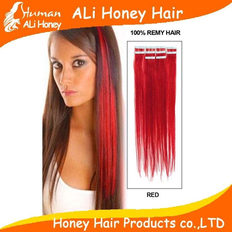 41cm/46cm/51cm/56cm/61cm long Tape remy Human Hair Extensions Red color