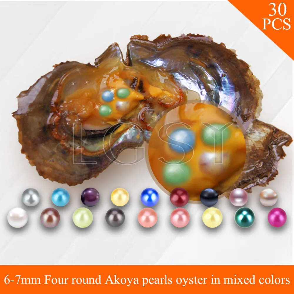 Bead mixed colors 6-7mm Four pearls in one oyster round Akoya pearls with vacuum package for 30pcs Bead mixed colors 6-7mm Four pearls in one oyster round Akoya pearls with vacuum package for 30pcs
