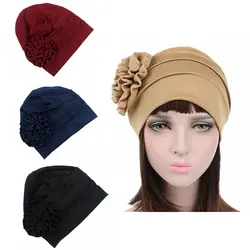 Уникальный цветок Дизайн тюрбан шляпа выпадения волос платок Обёрточная бумага мусульманских стрейч Кепки Femme Для женщин Чемо Hat