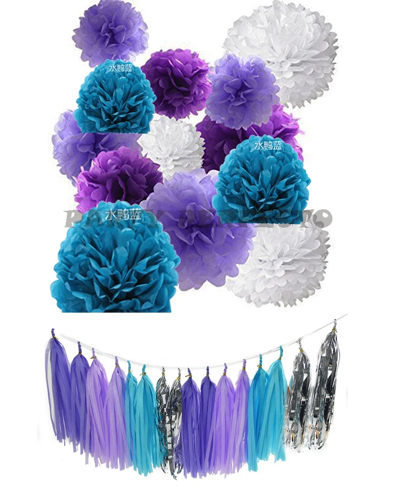 26pcs Purple Lavender Baby Blue White Baby Shower Tissue Paper Pom Pom Paper or-2