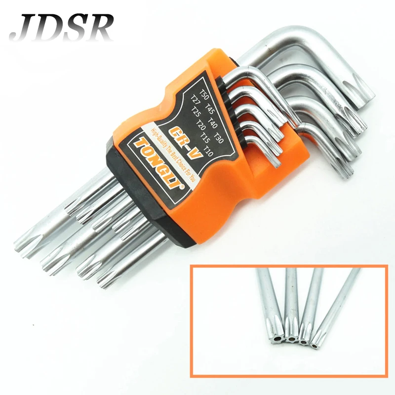 

JDSR 9Pcs Double Wrench Set End Hex Socket Wrench Torque Key Bionic Hex Key Allen Wrench L-Type T10-T50 Repair Tools Spanner Set