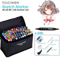 TOUCHNEW マーカーペン 40/60/80/168 色セット描画スケッチマーカーアルコールベース黒ボディーアート用品 6 ギフトホット販売