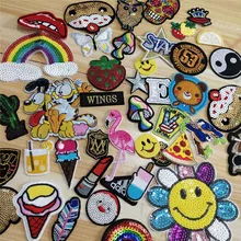 Cloth patch on the backpack sequins custom embroidery iron on motorcycle patches for jacket clothing stickers Labels stamps