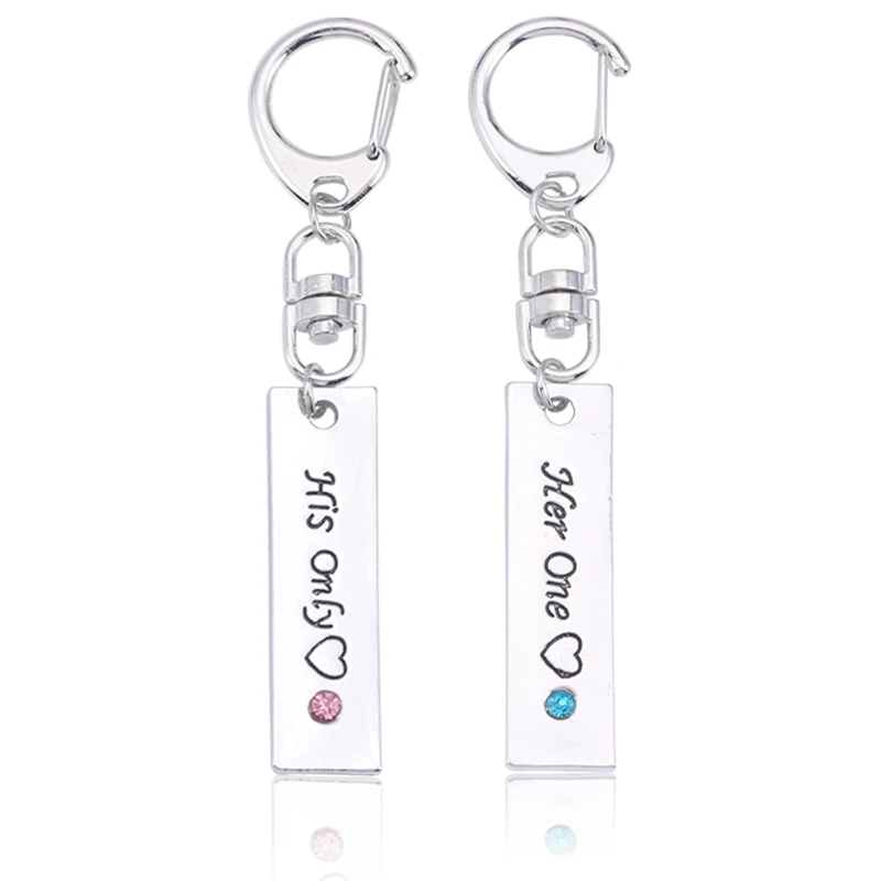 

2pcs/set Carved Her One His Only Couple Keychains For Lovers Letter Crystal Heart Key Chains Rings Valentines Day Gifts Chaveiro