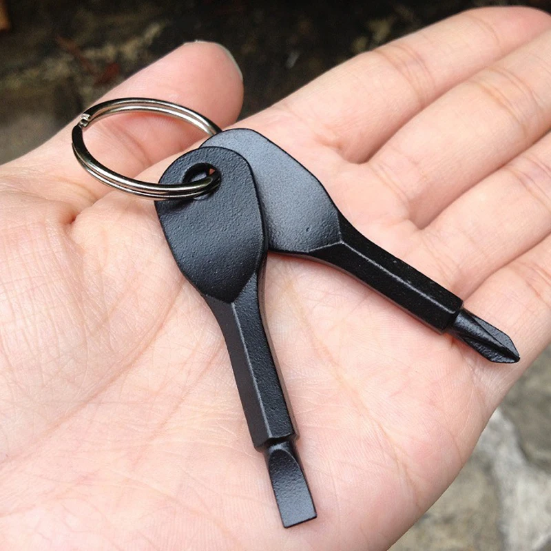 1Set Outdoor Stainless Tool Multi-function Key Screwdriver Gear With Key Chain New Cross+Word Screwdriver A39