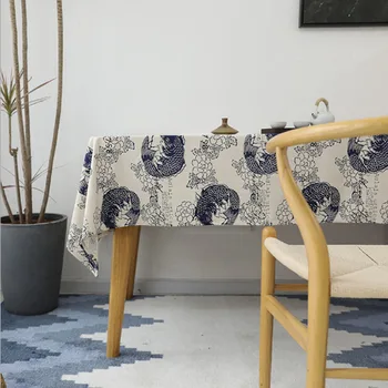 

European Rectangle 100% Cotton Plant and Fish Printing Tablecloths Washable Table Covers for Sofa,Dining Table for Everyday Use