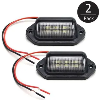 

2pcs Waterproof 6-LED 12V License Plate Light Car Boat Truck Trailer Step Lamp white line anode Black line cathode