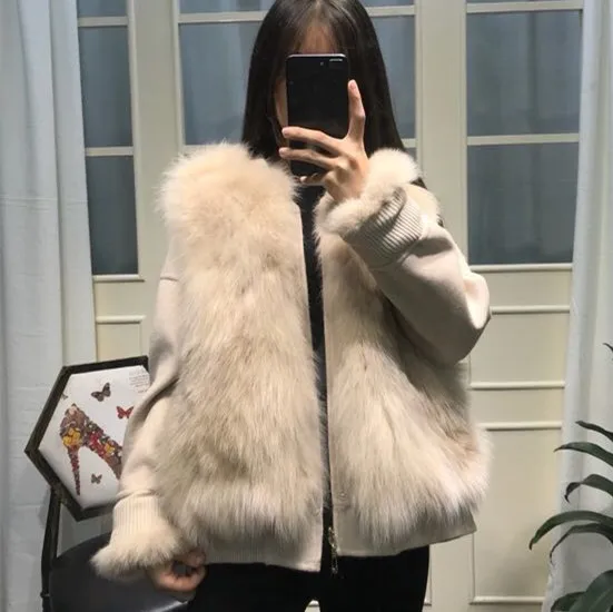 Real Fur Coat Winter Jacket Women Clothes 2018 Fox Fur Coat Parka Double-sided Wool Jacket Elegant Slim Short Coat