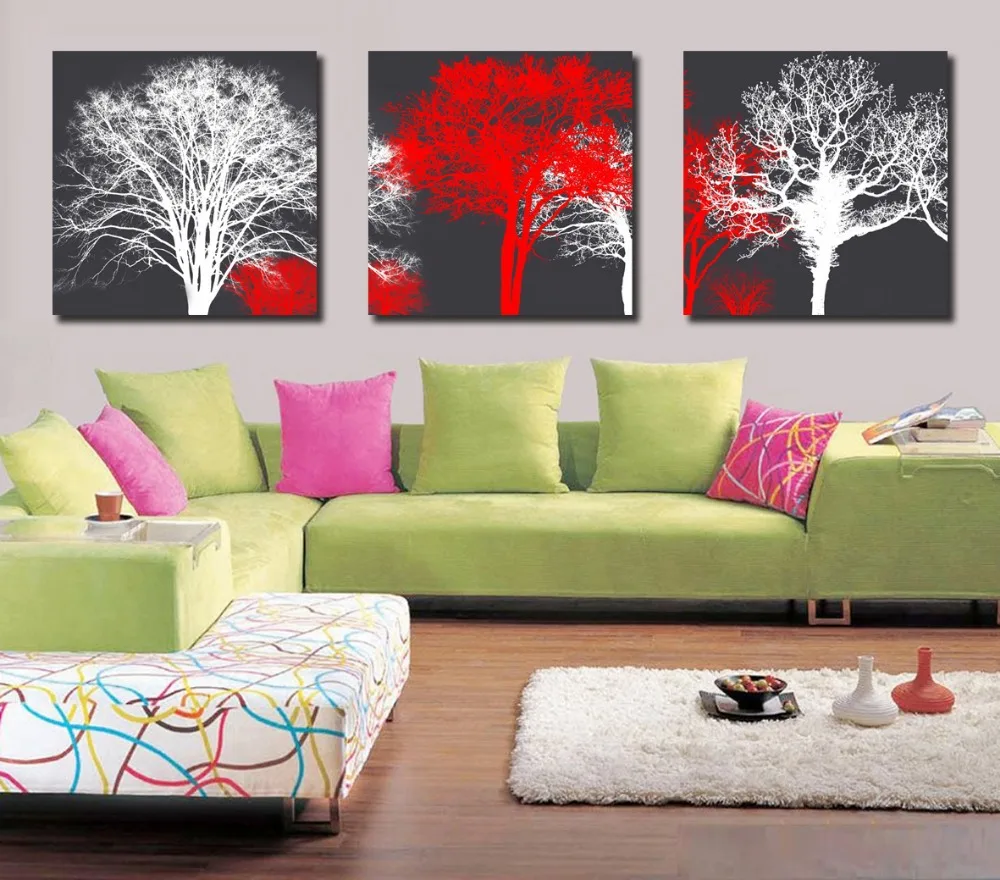 hot Wholesale 3 Panels Modren Style Of Tree Painting Wall Hanging And Home Decoration Paint on Canvas Each 50x50cm JD-10097 | Дом и сад