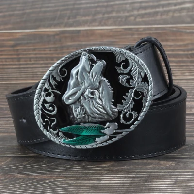 Cool Wolf Square Belt Buckle With Western Belt