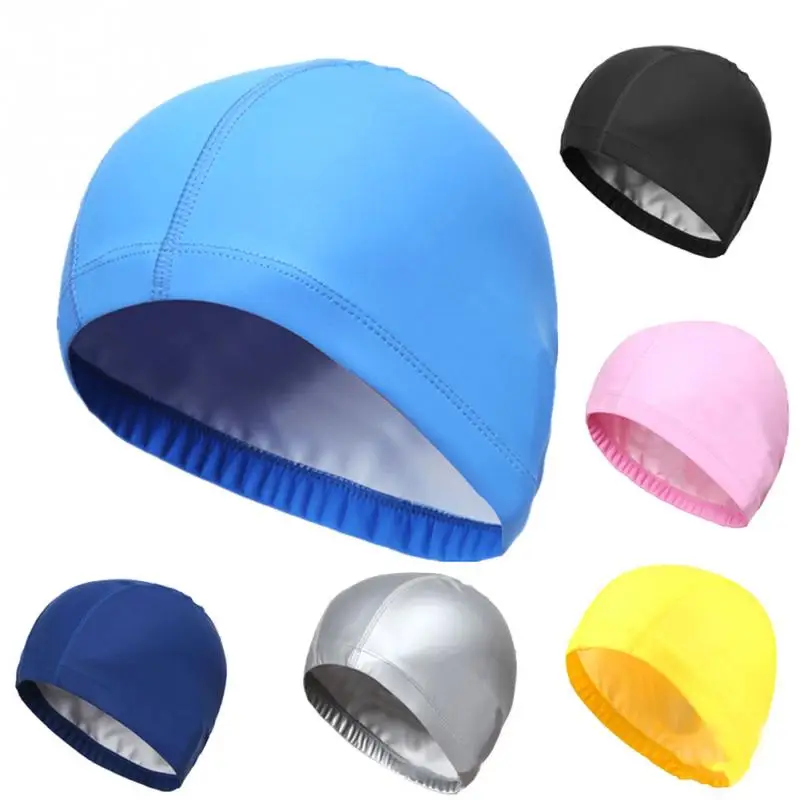 

Elastic Waterproof PU Fabric Protect Ears Long Hair Sports Swim Pool Hat Swimming Cap Free size for Men & Women Adults Swimming
