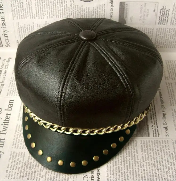 Cow leather Military Hat Unisex Couple 