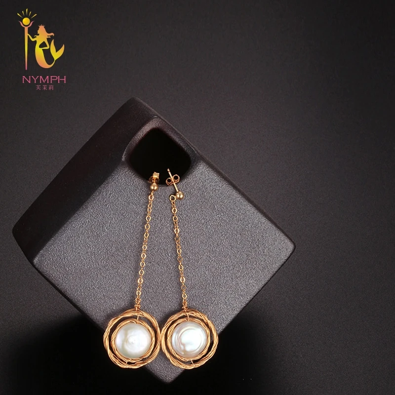 

[NYMPH] Big Natural Baroque Pearl Earrings Long Pearl Earrings Fine Jewelry For Women 2018 Fashion Gift For Party E335