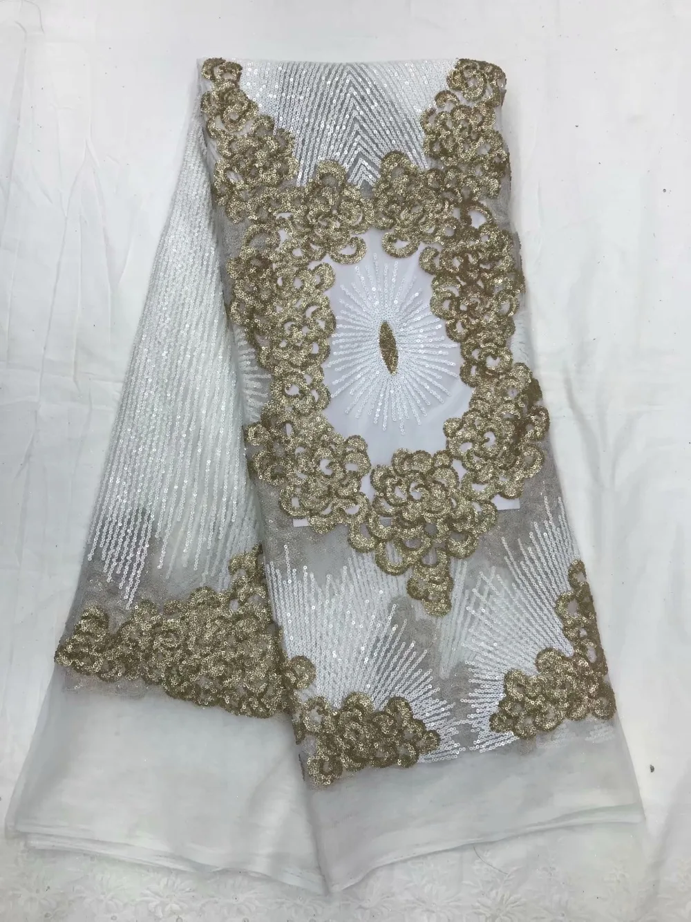 

African Wedding lace fabric High Quality latest 2019 African sequins Embroidered fabric for Nigerian Wedding Dresses