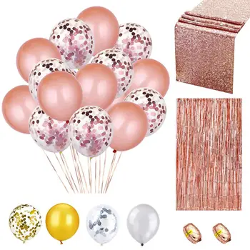 

Birthday Party Decoration Set Rose Gold Confetti Balloon Sequin Table Runner Luxury Foil Fringe Curtain Bachelorette Party Decor