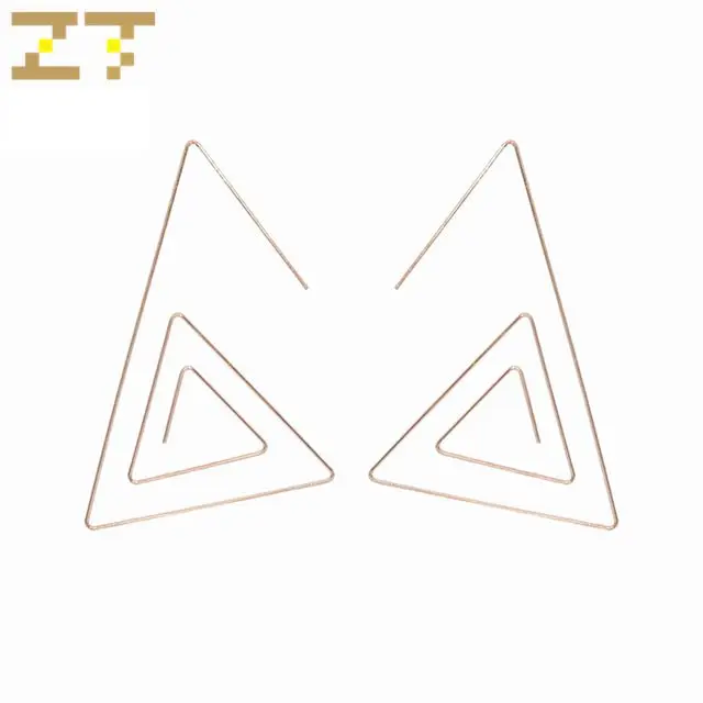 

Hot Sale Fashion Korean Statement Return Shape Geometric Triangle Hollow Steel Wire Gold Stud Earrings for Sexy Women Jewelry
