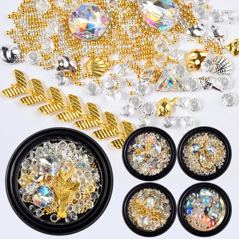 Mixed Crystal Strass Caviar Chain Nail Art Decorations 3D Rhinestones
