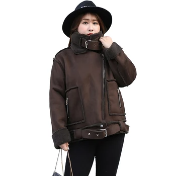 

Plus size 4XL Muntjac Suede Jacket Women 2019 Winter Flocking Thicken locomotive Short Coat Female Loose Outerwear IOQRCJV H693