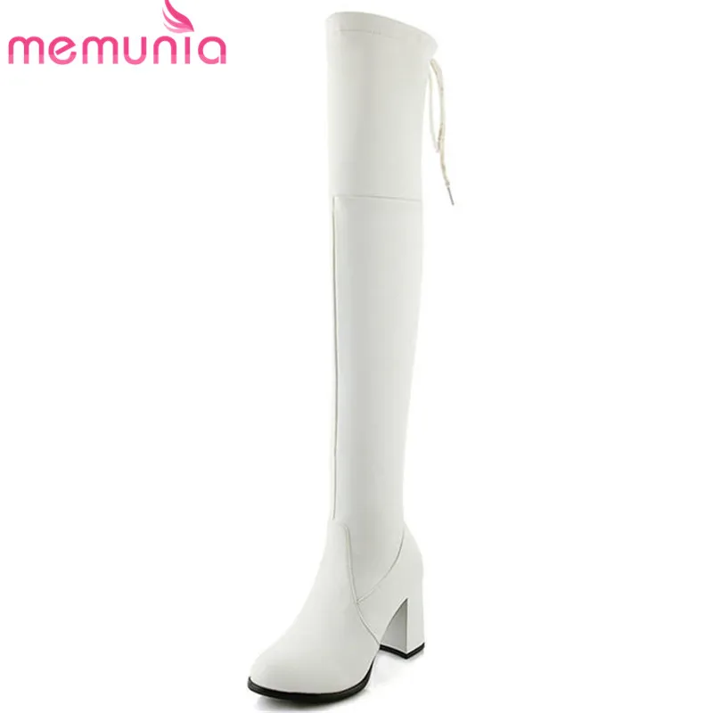 

MEMUNIA 2018 hot sale thigh high over the knee boots women lace up warm long booties high heels shoes woman autumn winter boots