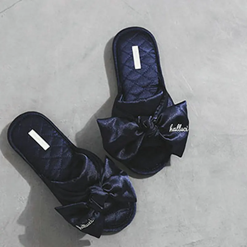 FELIBEKA/шелковые Нескользящие водонепроницаемые домашние тапочки с большим бантом на резиновой подошве; женская обувь