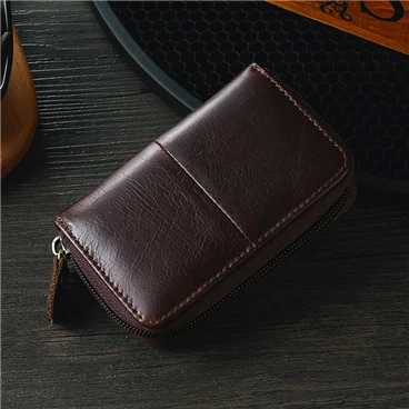 coffee brown Мужская визитница из коровьей кожи на молнии, синий/коричневый/кофейный кошелек для кредитных карт, мужской ретро-банк/ID/держатель для кредитных карт - Цвет: coffee brown