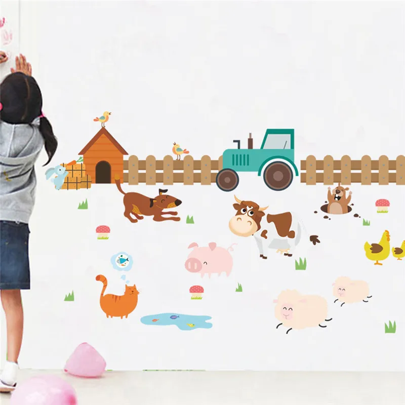 

farm animals fence cattle dog wall stickers for kids rooms home decoration nursery room decor mural poster wall decals