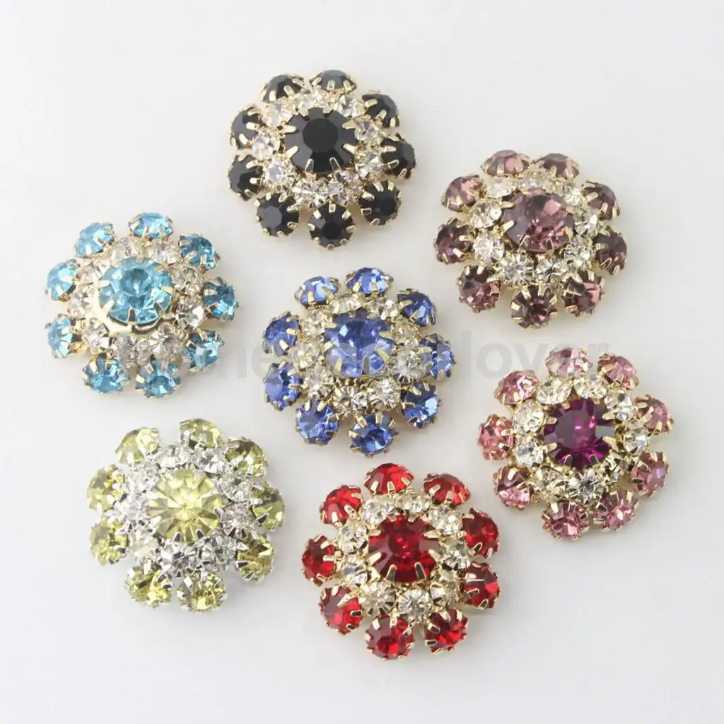 5Pcs Glass Metal Rhinestone Flower Shank Buttons Crystal Beads Bulk for Hair Flower DIY Craft Decor Sewing Garments Accessory