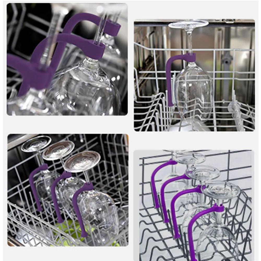 

4pcs/Set Purple Stemware Saver Wine Glassware Washing Bar Kitchen Dishwasher Attachment Household Silicone Tool Dining Barware