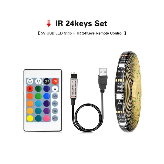 USB светодиодный светильник, ТВ фоновый светильник, лампа для домашнего декора, RGB 5050 ампульная Светодиодная лента для внутреннего ПК, подсветка 1 м 2 м 3 м 4 м 5 м - Испускаемый цвет: 24 Keys Remote