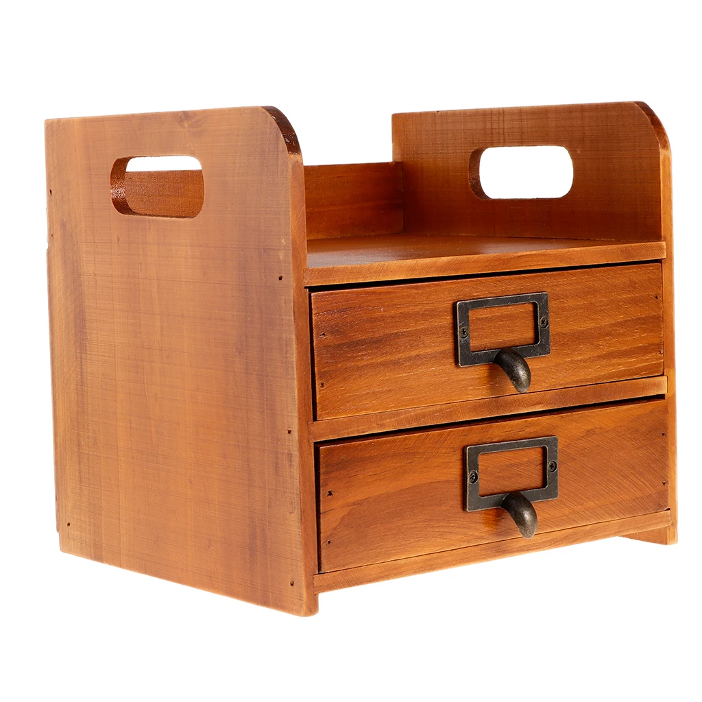 Vintage Wooden Drawer Organizer Retro Wood Cosmetic Jewelry Storage Box Office Desk Organizer Tools