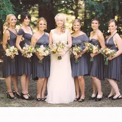 Темно-серое короткое платье подружки невесты длинное платье с изменяемым фасоном темно-серое платье-трансформер с лямкой на шее