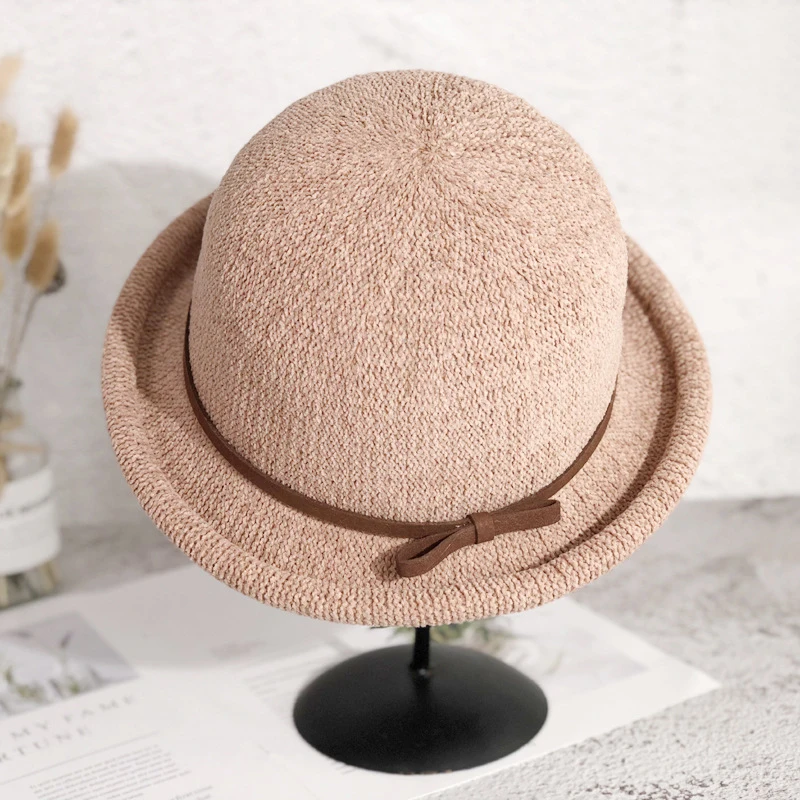 Lady Boater Breathable sun caps Ribbon Round bow Flat Top Straw beach hat Panama Hat summer hats for women straw hat gorras black fedora Fedoras