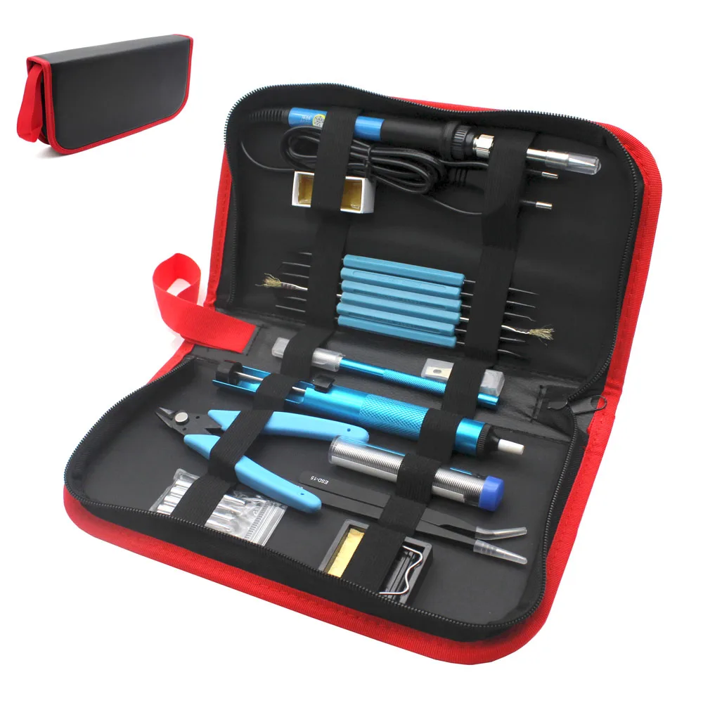  220v 60w Eu Plug Adjustable Temperature Electric Soldering Iron kit Desoldering Pump Tin Wire Plier - 32852150871