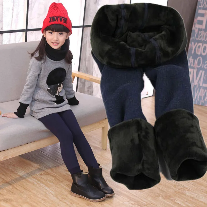 

High Quality Winter Fur Girls Leggings Thick Velvet Children Pants Warm Elastic Waist Colorful Cotton Kids Girls Trousers
