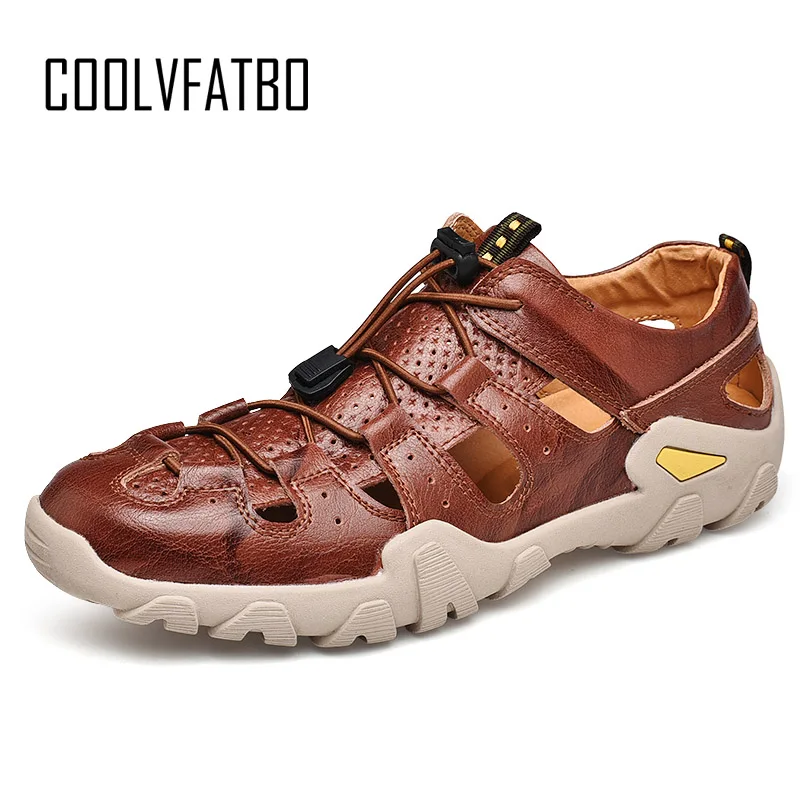 COOLVFATBO 2019 New Summer Men's Shoes Outdoor Casual Beach Shoes Sandals Genuine Leather Non-slip Sneakers Men Big Size 38-46