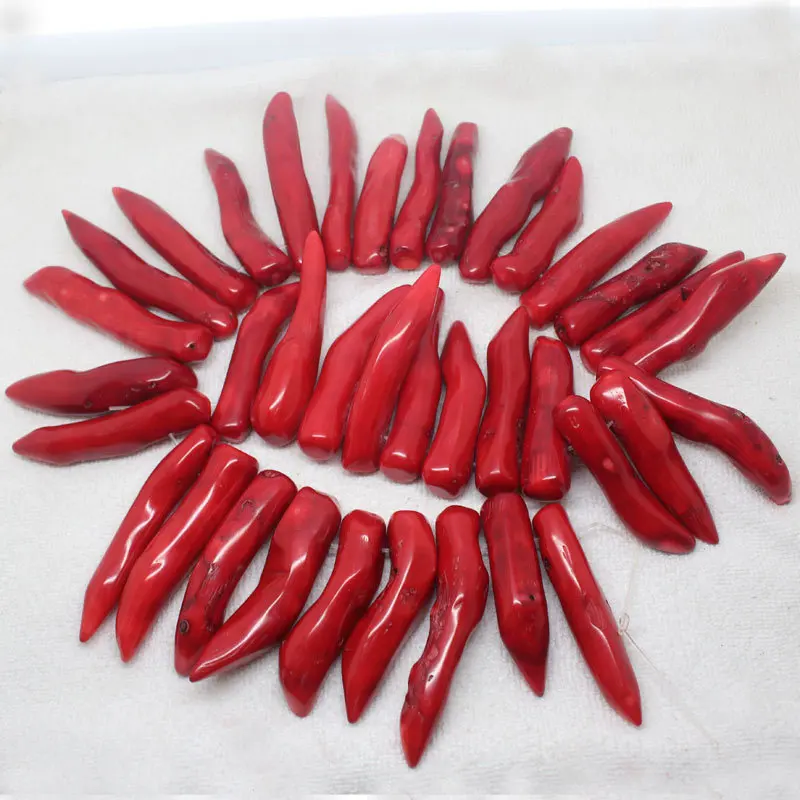 

Mini. order is $7! 11-12x47-67mm Red Coral chili Tusk wolf tooth Freeform Loose Beads 8"
