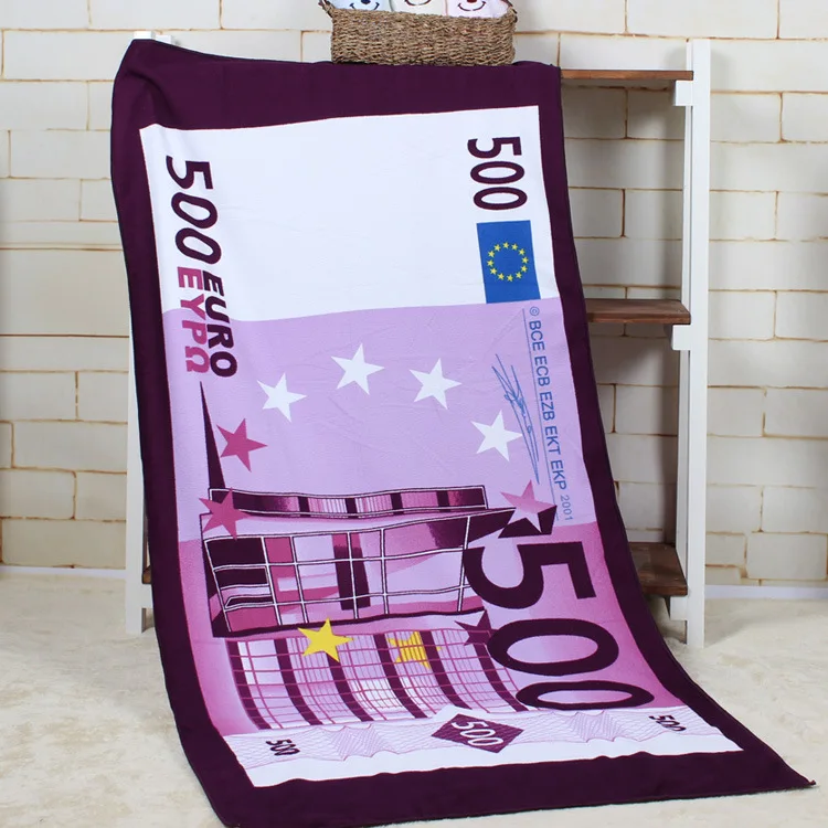 

70*140cm Euros Dollar shower towel Microfiber Bath Beach Towel Drying Washcloth Swimwear Shower For Gift Drying Toalla Bathroom