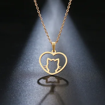 

DOTIFI Stainless Steel Necklace For Women Lover's Gold Color Cute Cat Pendant Necklace Jewelry
