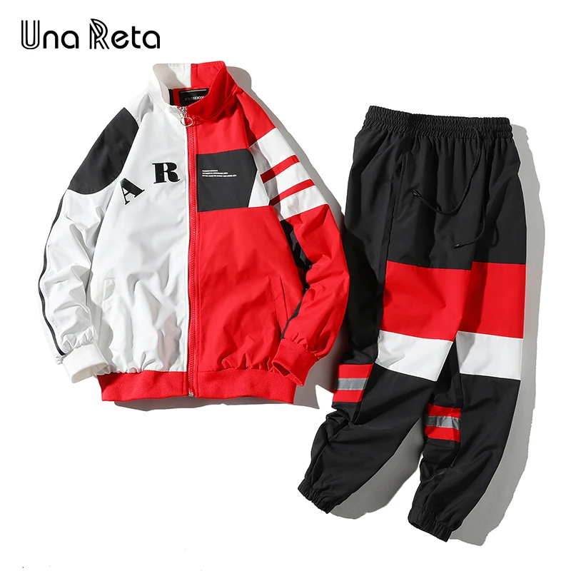 

Una Reta Couple 2 Piece Tracksuit Men New Spring and Autumn Splicing Streetwear Sports Suit Jacket+Pant Set Hip Hop Tracksuit