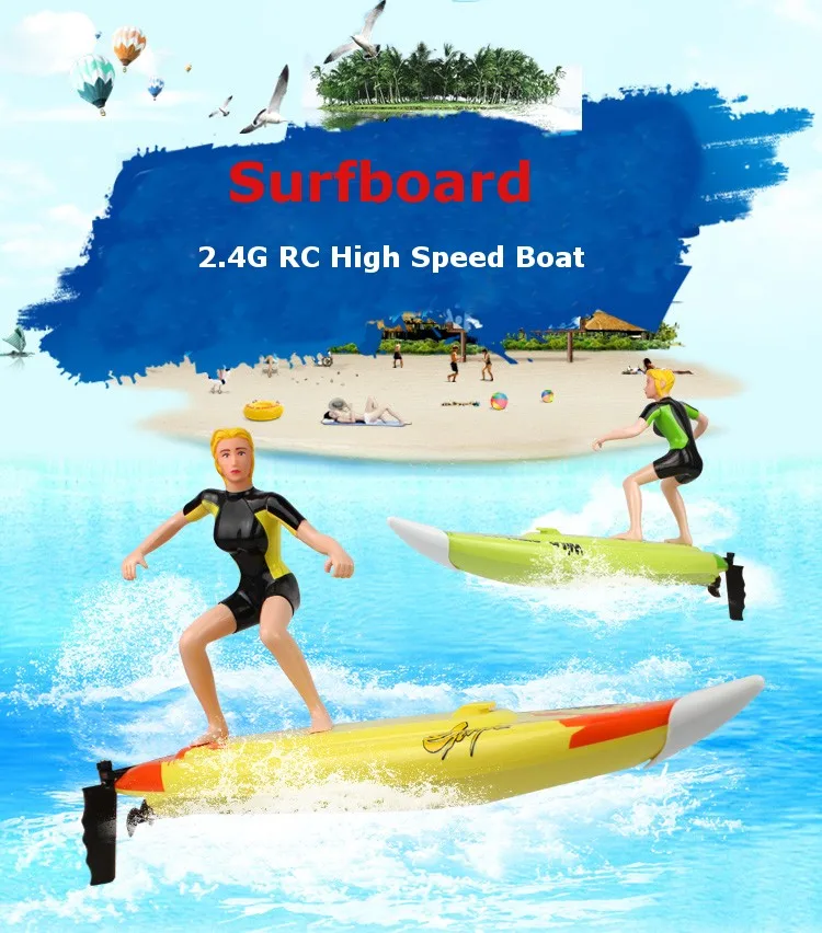 

Summer Toys High Speed RC Boat Large RC Surfer Surfboard Electric Radio Control SpeedBoats Ship Model for Kids Pool Water Play