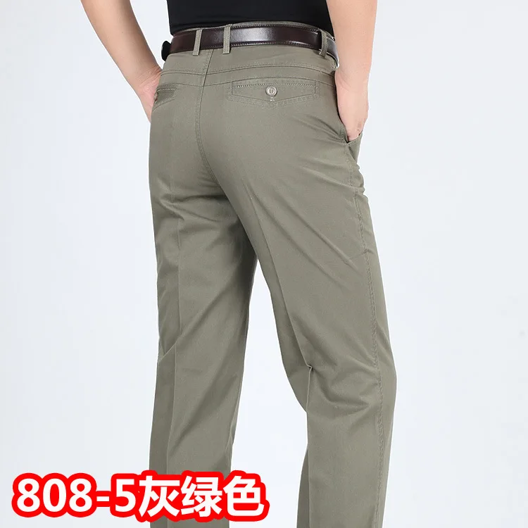 Летний стиль тонкие мужские повседневные брюки с высокой талией хлопок мужские свободные прямые длинные костюмы брюки среднего возраста бизнес досуг брюки - Цвет: 808 5 gray green