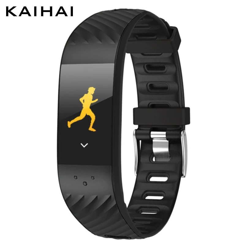 KAIHAI smartband кровяное давление монитор сердечного ритма спортивный смарт-браслет часы фитнес-трекер запястье для android и ios - Цвет: Black smartband