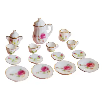 

HOT SALE 1/12 Scale Dollhouse miniatures Porcelain Coffee tea Cups Dishes 15PCS