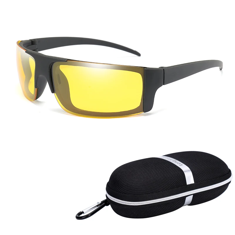 black nightvision Longkeeper Мода поляризованных солнцезащитных очков Для мужчин Для женщин без оправы квадратных солнцезащитные очки с футляром стеклами вождения очки UV400 - Цвет линз: black nightvision